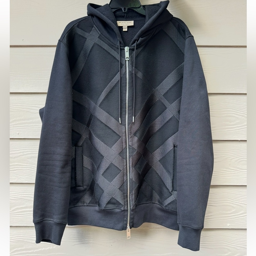 BURBERRY Black Polyester Zip Hoodie with Pilling